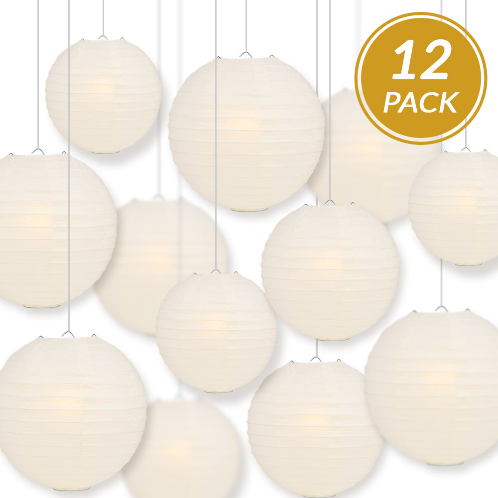 12-PC Beige / Ivory Paper Lantern Chinese Hanging Wedding &amp; Party Assorted Decoration Set, 12/10/8-Inch - PaperLanternStore.com - Paper Lanterns, Decor, Party Lights &amp; More