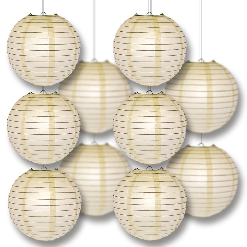 MoonBright Beige Paper Lantern 10pc Party Pack with Remote Controlled LED Lights Included - PaperLanternStore.com - Paper Lanterns, Decor, Party Lights &amp; More