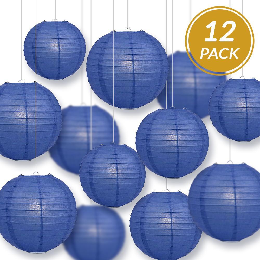 12-PC Dark Blue Paper Lantern Chinese Hanging Wedding & Party Assorted Decoration Set, 12/10/8-Inch - PaperLanternStore.com - Paper Lanterns, Decor, Party Lights & More