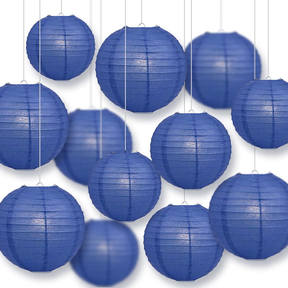 12-PC Dark Blue Paper Lantern Chinese Hanging Wedding & Party Assorted Decoration Set, 12/10/8-Inch - PaperLanternStore.com - Paper Lanterns, Decor, Party Lights & More