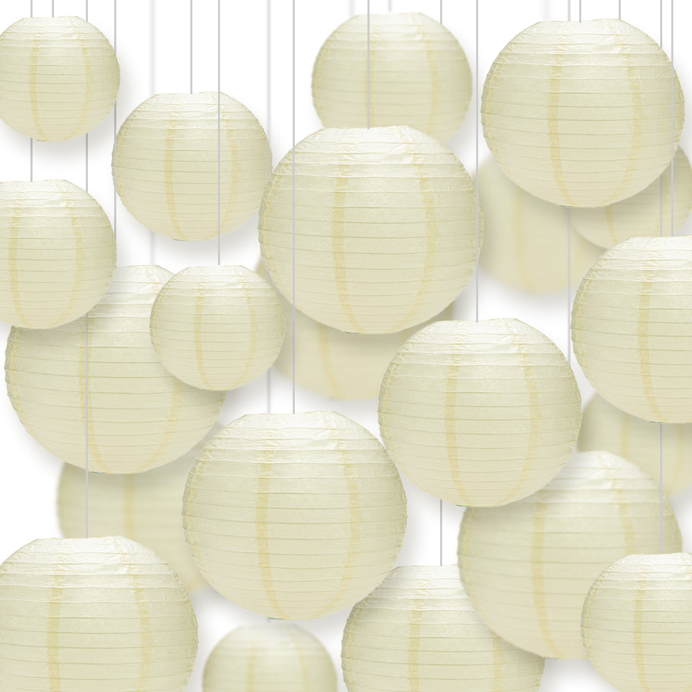 Ultimate 20pc Ivory Paper Lantern Party Pack - Assorted Sizes of 6, 8, 10, 12 for Weddings, Birthday, Events and Decor