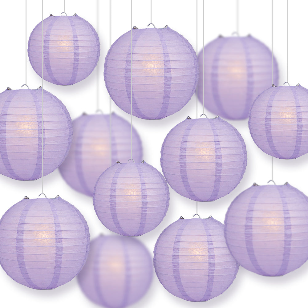 12-PC Lavender Paper Lantern Chinese Hanging Wedding &amp; Party Assorted Decoration Set, 12/10/8-Inch