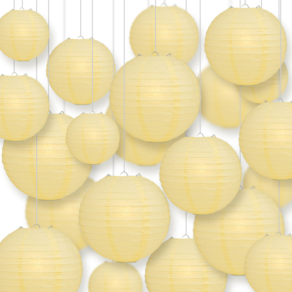 Ultimate 20pc Lemon Yellow Paper Lantern Party Pack - Assorted Sizes of 6, 8, 10, 12 for Weddings, Birthday, Events and Decor