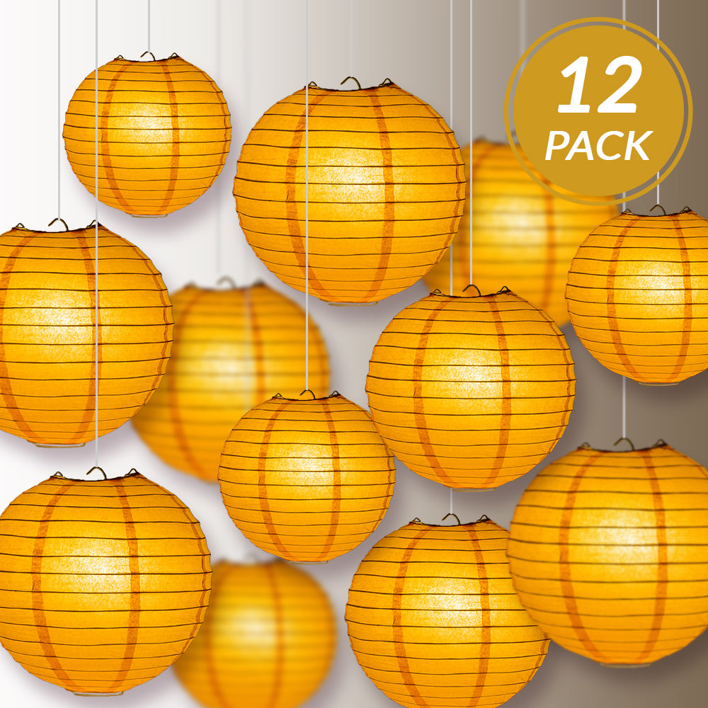 12-PC Orange Paper Lantern Chinese Hanging Wedding &amp; Party Assorted Decoration Set, 12/10/8-Inch - PaperLanternStore.com - Paper Lanterns, Decor, Party Lights &amp; More