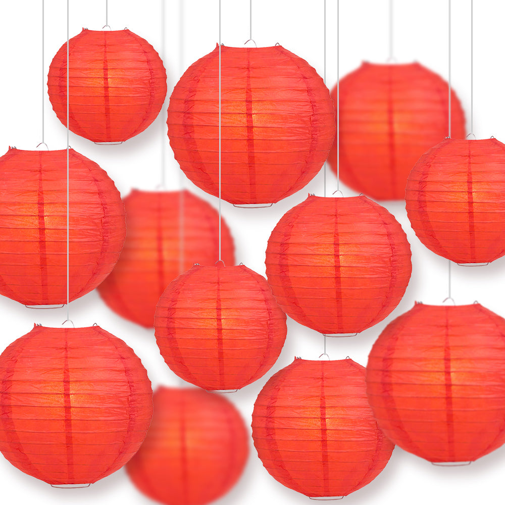 12-PC Red Paper Lantern Chinese Hanging Wedding &amp; Party Assorted Decoration Set, 12/10/8-Inch