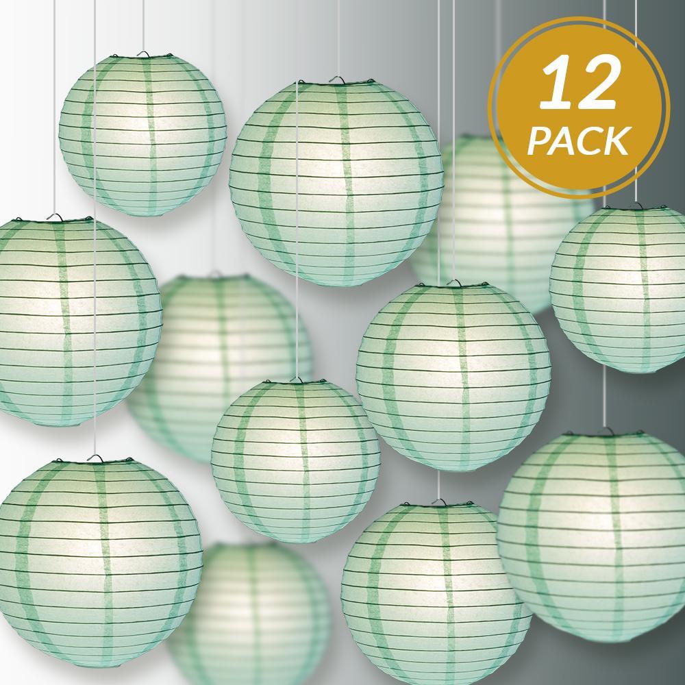 12-PC Cool Mint Green Paper Lantern Chinese Hanging Wedding &amp; Party Assorted Decoration Set, 12/10/8-Inch - PaperLanternStore.com - Paper Lanterns, Decor, Party Lights &amp; More