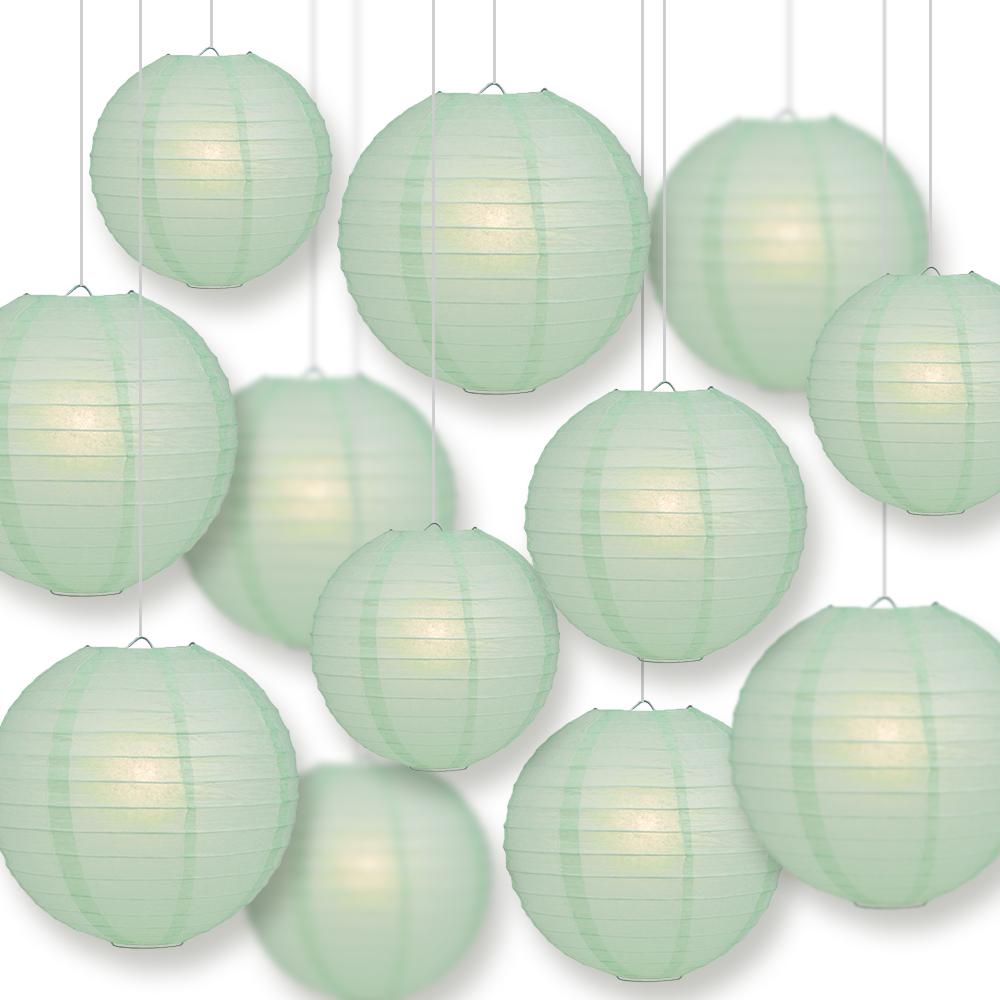 12-PC Cool Mint Green Paper Lantern Chinese Hanging Wedding & Party Assorted Decoration Set, 12/10/8-Inch - PaperLanternStore.com - Paper Lanterns, Decor, Party Lights & More