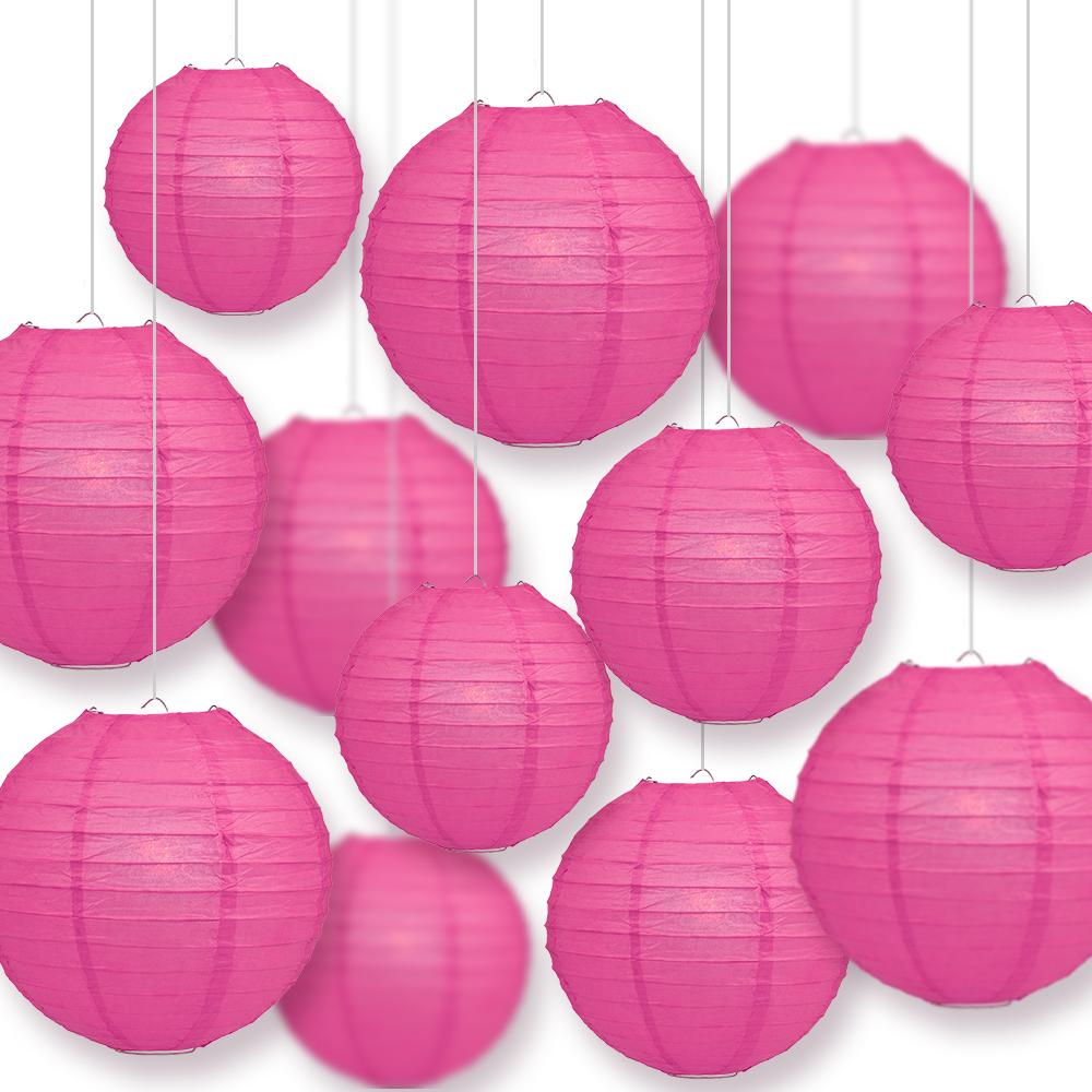 12-PC Fuchsia / Hot Pink Paper Lantern Chinese Hanging Wedding &amp; Party Assorted Decoration Set, 12/10/8-Inch - PaperLanternStore.com - Paper Lanterns, Decor, Party Lights &amp; More