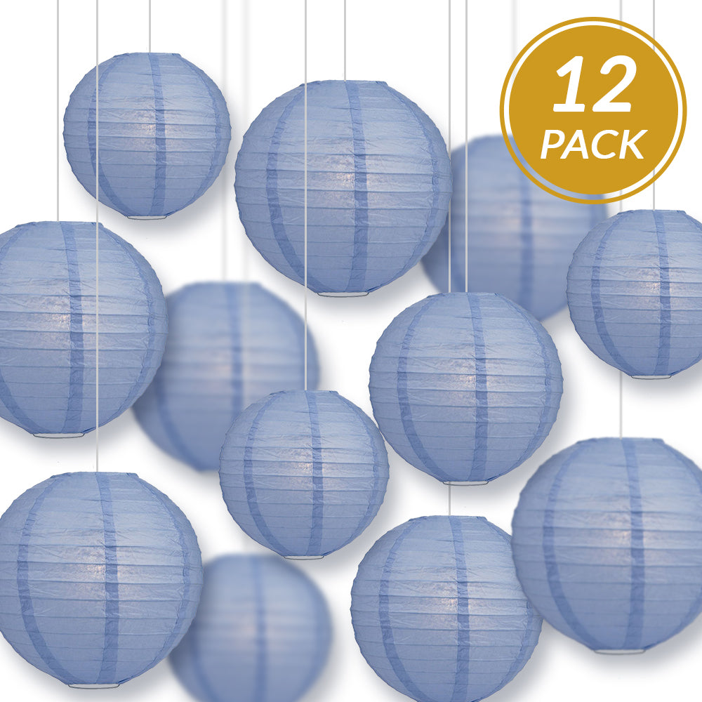12-PC Serenity Blue Paper Lantern Chinese Hanging Wedding & Party Assorted Decoration Set, 12/10/8-Inch