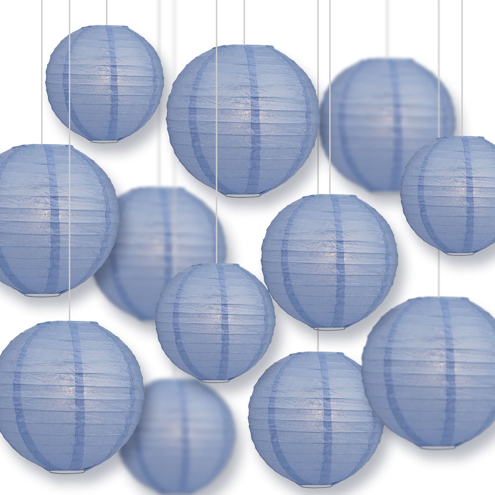 12-PC Serenity Blue Paper Lantern Chinese Hanging Wedding & Party Assorted Decoration Set, 12/10/8-Inch