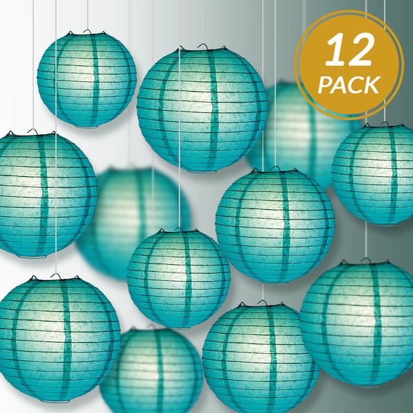 12PC Teal Green Paper Lantern Assorted Combo Set, 12/10/8 inch