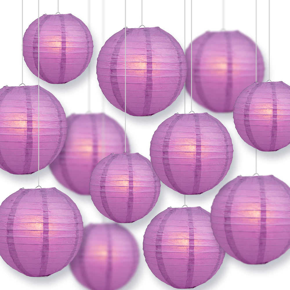 12-PC Violet / Orchid Paper Lantern Chinese Hanging Wedding & Party Assorted Decoration Set, 12/10/8-Inch