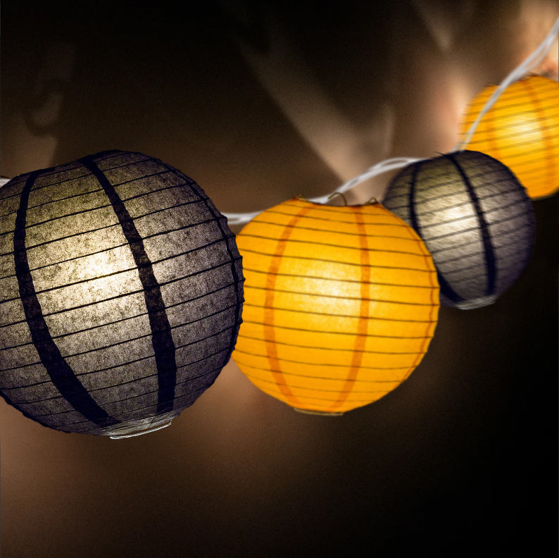 Halloween Black and Orange Paper Lantern String Light Party Decoration COMBO Kit (31 FT, EXPANDABLE, White Cord)