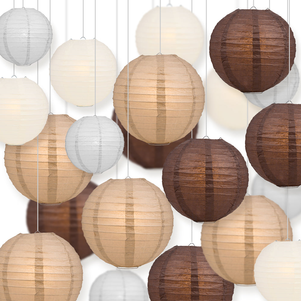 Ultimate 20-Piece Earthtone Variety Paper Lantern Party Pack - Assorted Sizes of 6&quot;, 8&quot;, 10&quot;, 12&quot; (5 Round Lanterns Each) for Weddings and Decor