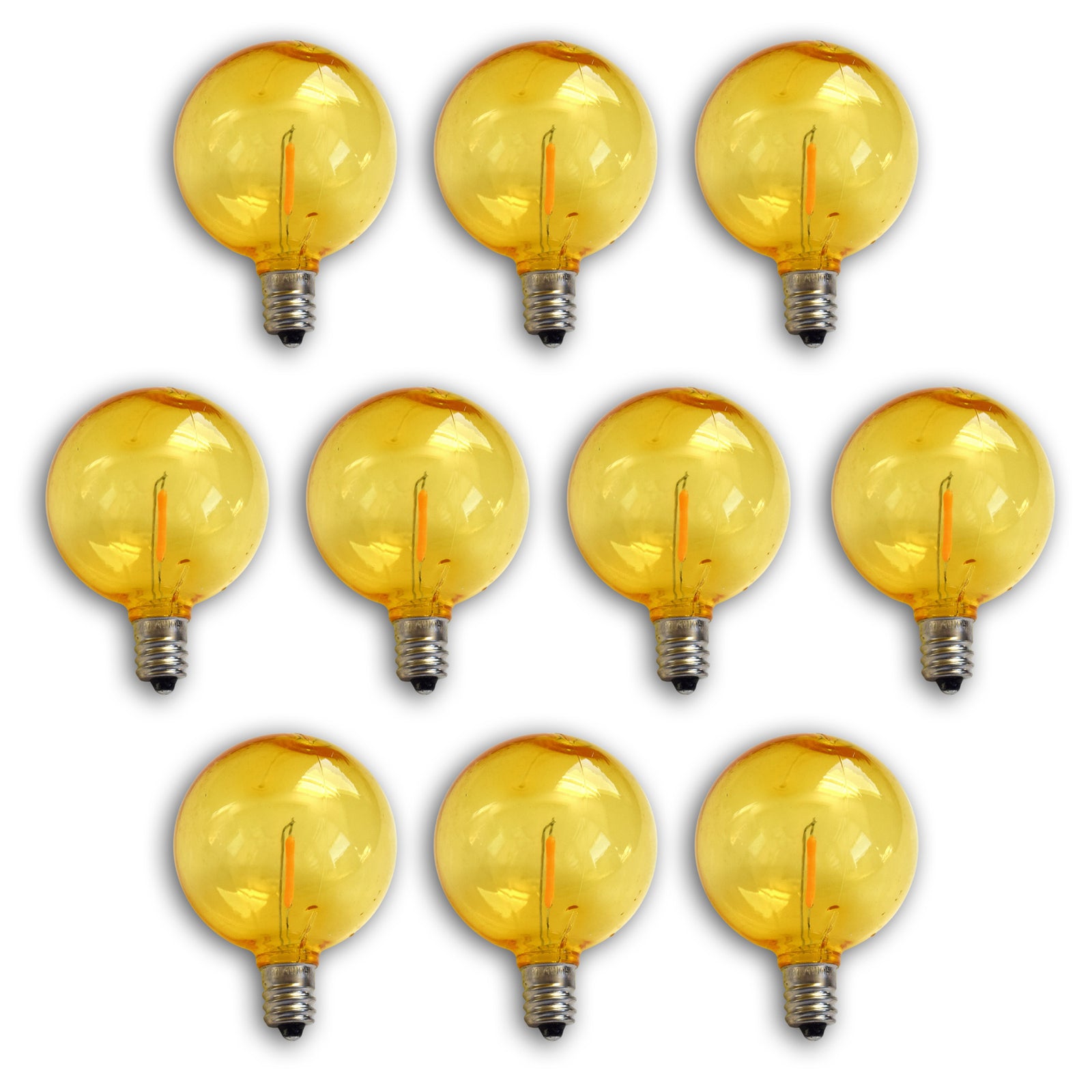 10-PACK Yellow LED Filament G50 Globe Shatterproof Energy Saving Color Light Bulb, Dimmable, 1W, E12 Candelabra Base