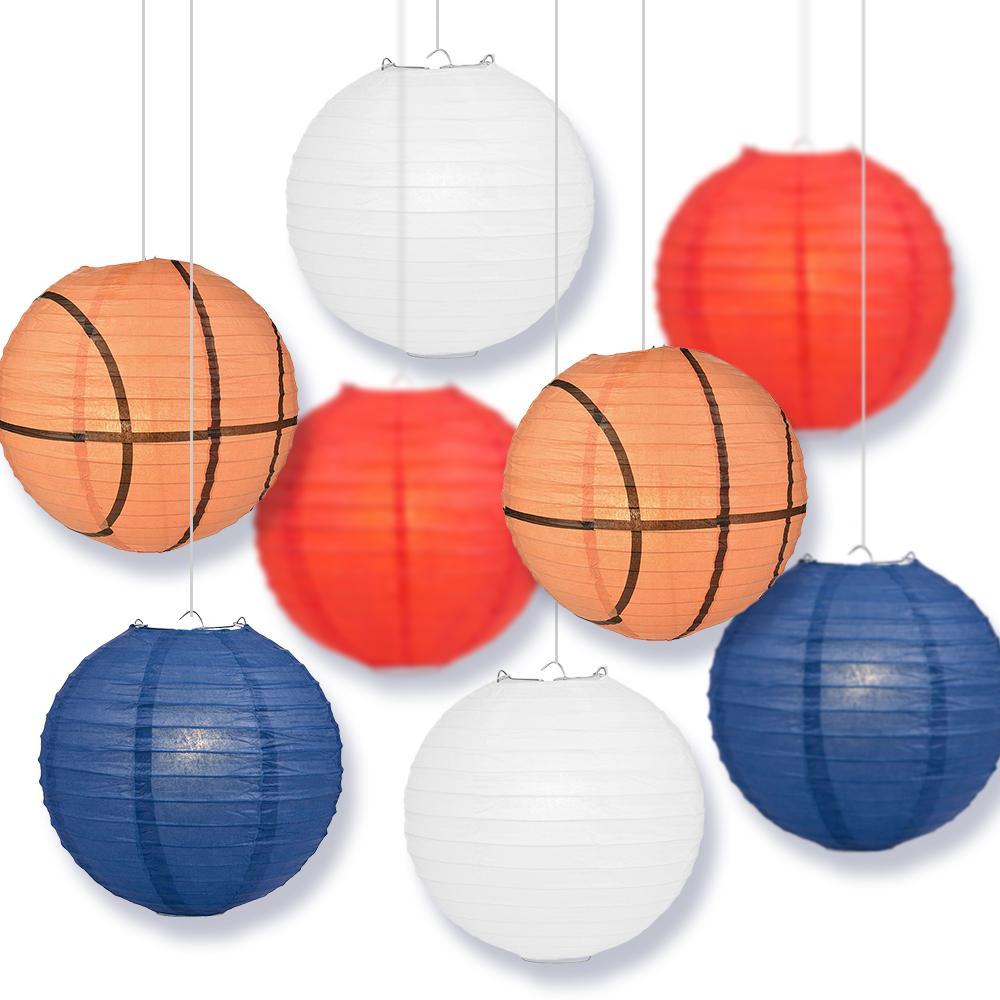Washington College Basketball 14-inch Paper Lanterns 8pc Combo Party Pack - White, Navy Blue, Red - PaperLanternStore.com - Paper Lanterns, Decor, Party Lights & More