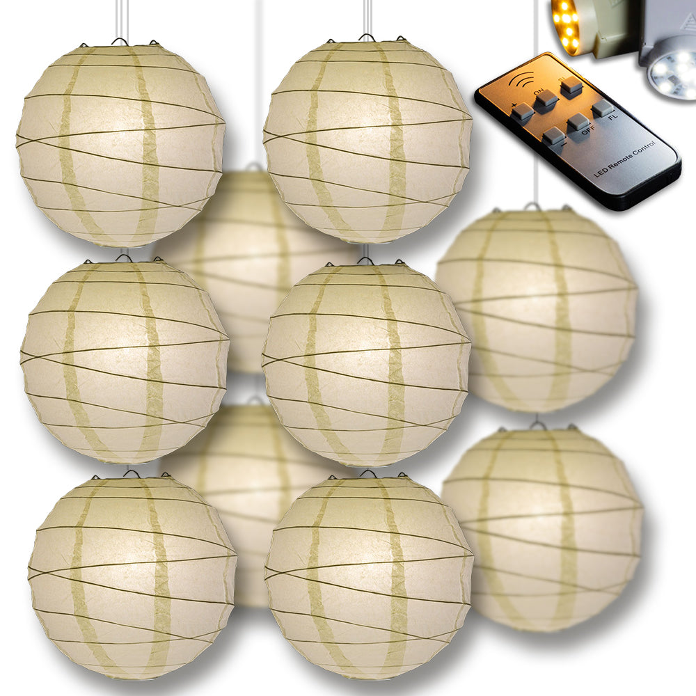 Beige Crisscross Paper Lantern 10pc Party Pack with Remote Controlled LED Lights Included