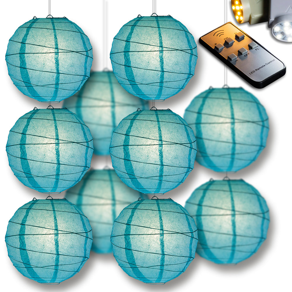 Water Blue Crisscross Paper Lantern 10pc Party Pack with Remote Controlled LED Lights Included