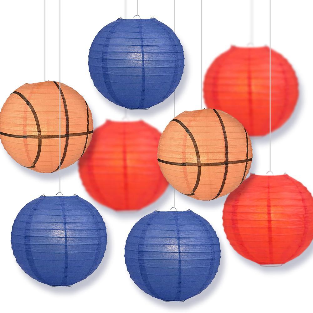Kansas College Basketball 14-inch Paper Lanterns 8pc Combo Party Pack - Red, Dark Blue