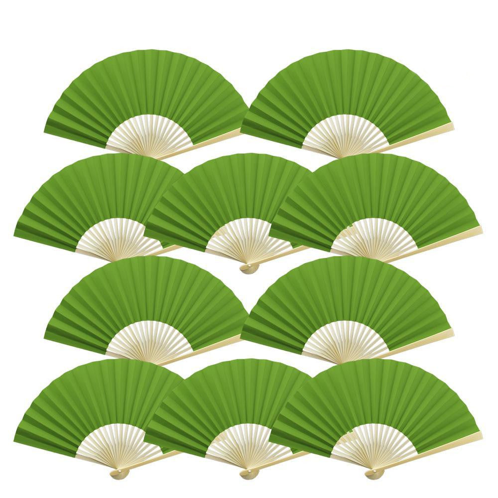 9&quot; Grass Greenery Paper Hand Fans for Weddings, Premium Paper Stock (10 Pack)