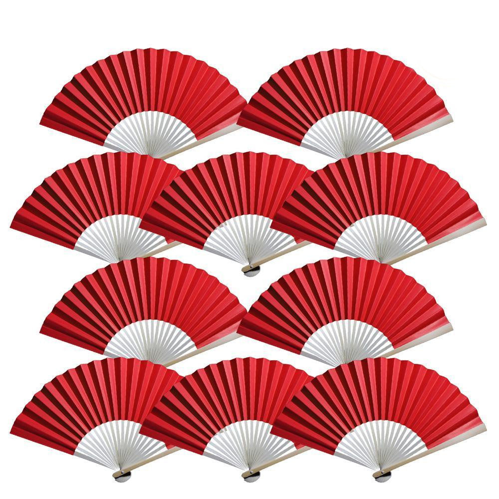 9&quot; Red Paper Hand Fans for Weddings, Premium Paper Stock (10 Pack)