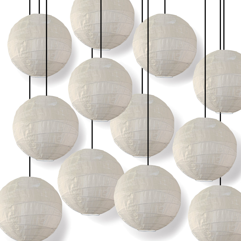 BULK PACK (12) 14" Irregular Ribbed Beige / Ivory Shimmering Nylon Lantern, Durable, Hanging