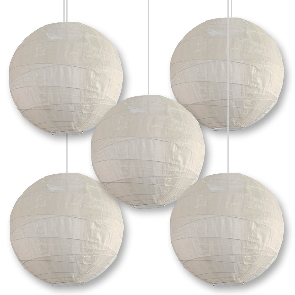 BULK PACK (5) 14" Irregular Ribbed Beige / Ivory Shimmering Nylon Lantern, Durable, Hanging