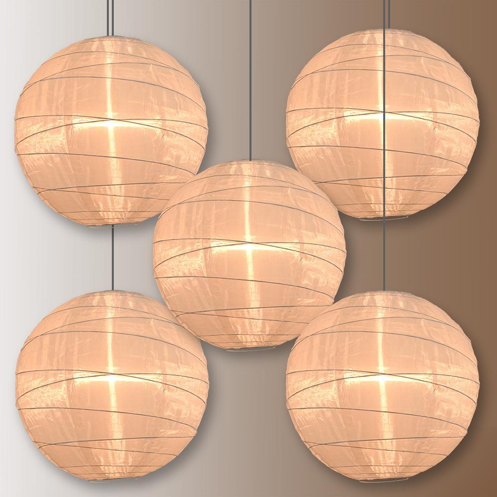 BULK PACK (5) 30" Beige Jumbo Shimmering Nylon Lantern, Crisscross Ribbing, Durable, Dry Outdoor Hanging Decoration