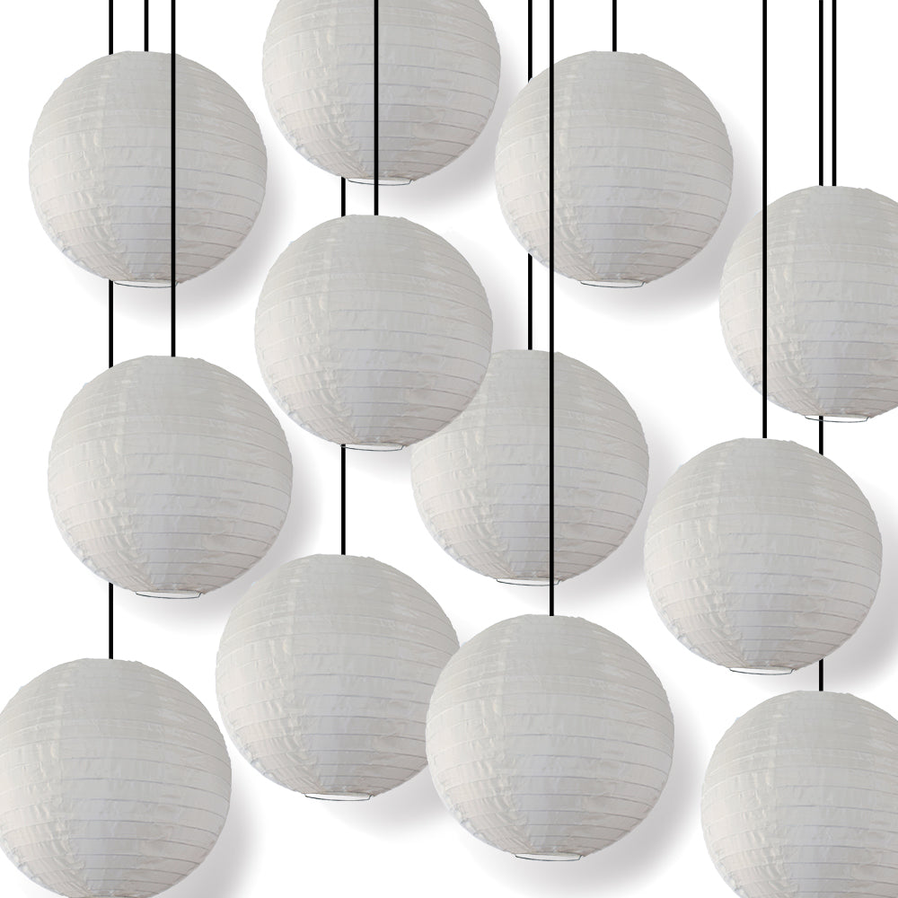 BULK PACK (12) 16" Beige Shimmering Nylon Lantern, Even Ribbing, Durable, Hanging