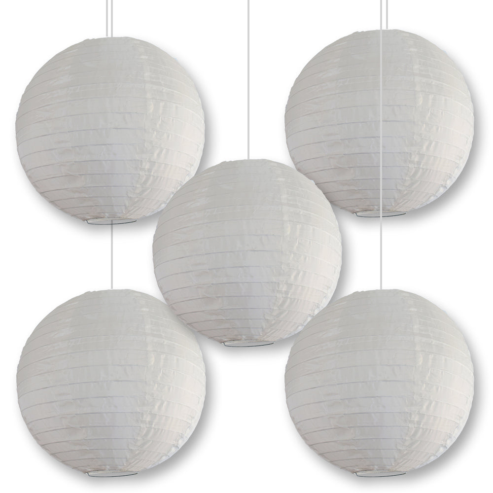 BULK PACK (5) 36" Beige Jumbo Shimmering Nylon Lantern, Even Ribbing, Durable, Dry Outdoor Hanging Decoration