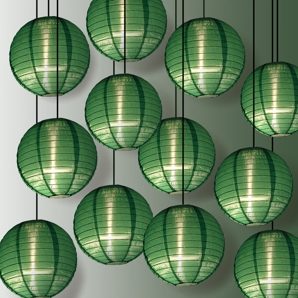 BULK PACK (12) 24" Emerald Green Shimmering Nylon Lantern, Even Ribbing, Durable, Hanging