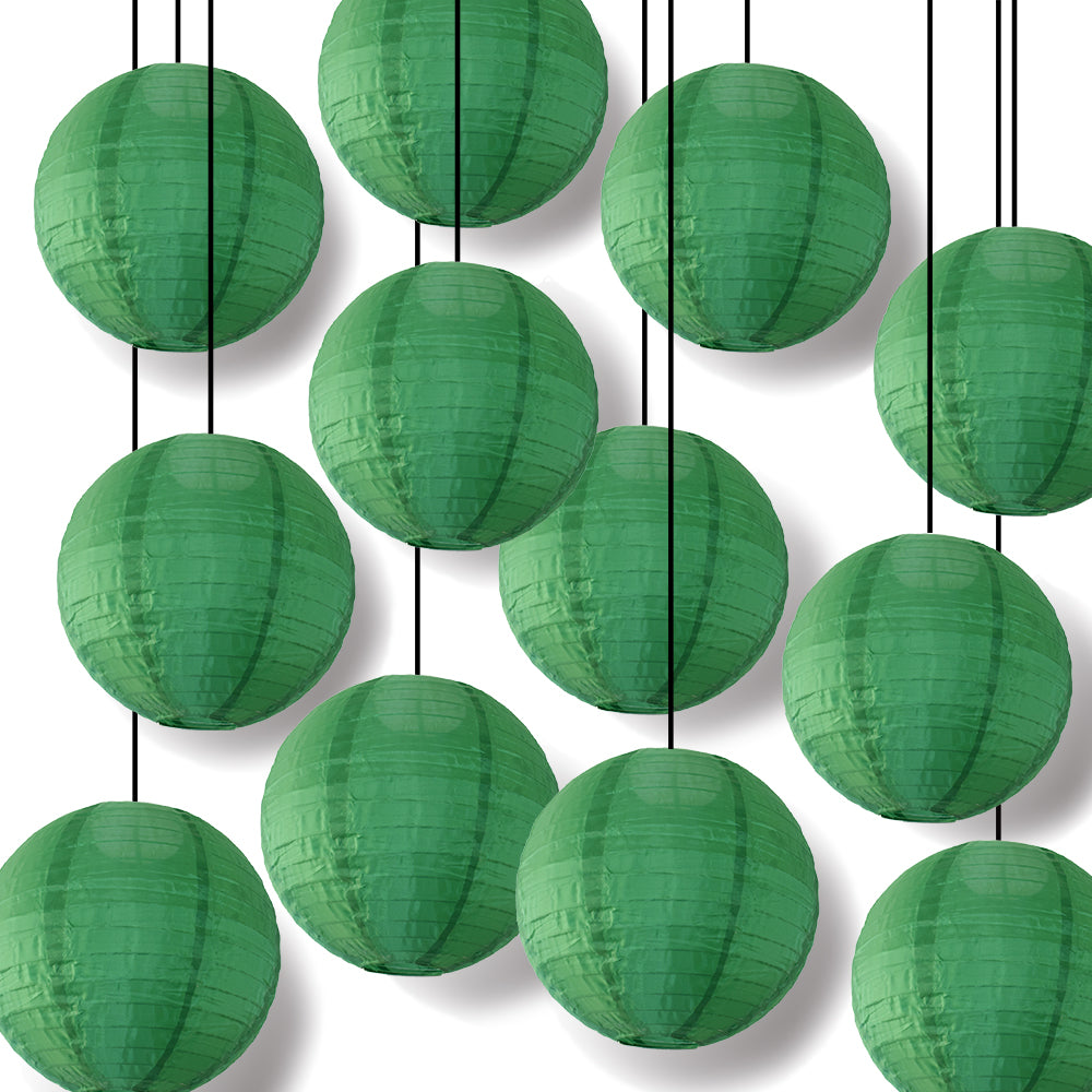 BULK PACK (12) 10" Emerald Green Shimmering Nylon Lantern, Even Ribbing, Durable, Hanging