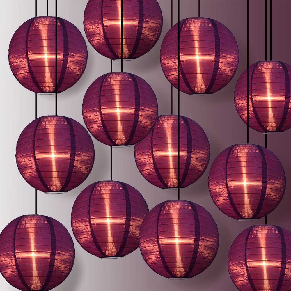 BULK PACK (12) 10" Dark Purple Shimmering Nylon Lantern, Even Ribbing, Durable, Hanging