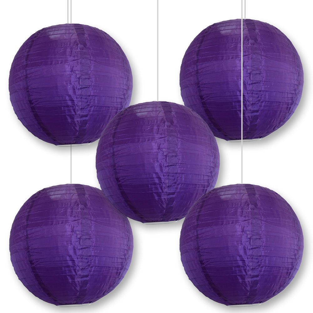 BULK PACK (5) 24" Dark Purple Shimmering Nylon Lantern, Even Ribbing, Durable, Hanging