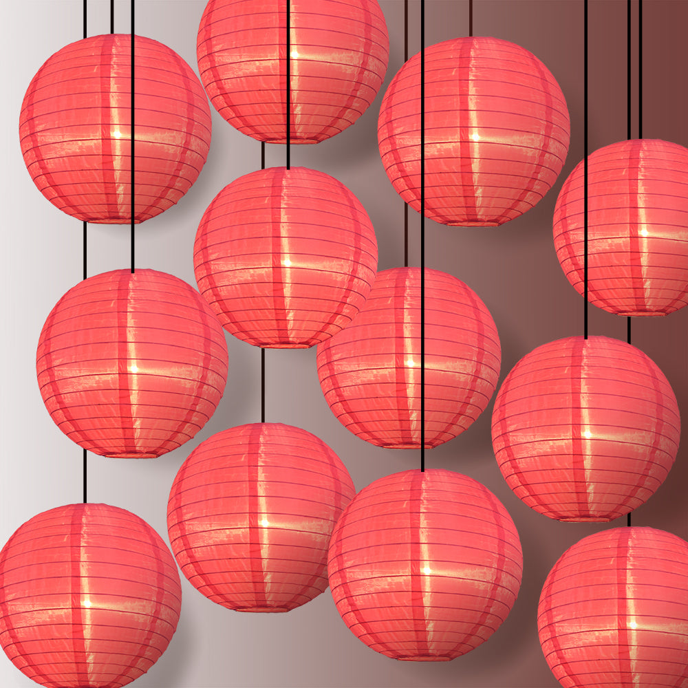 BULK PACK (12) 12" Hot Pink Shimmering Nylon Lantern, Even Ribbing, Durable, Hanging