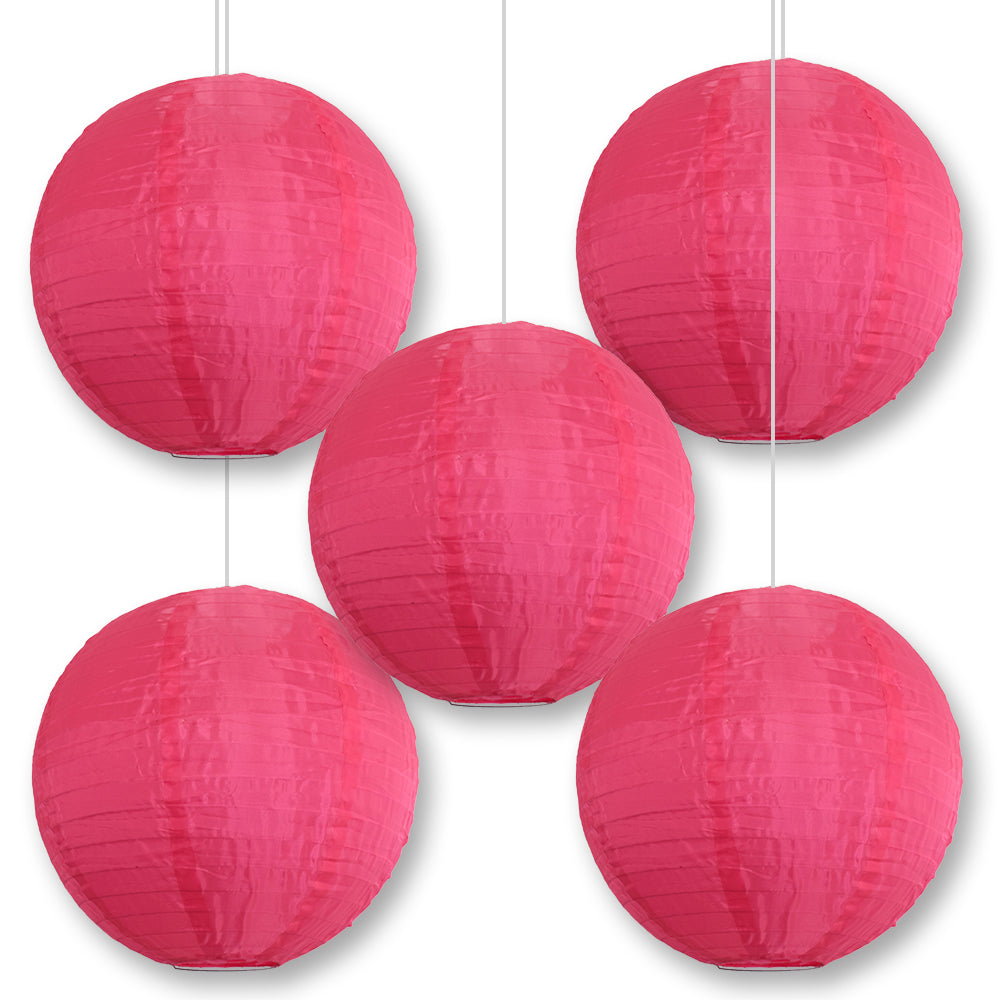 BULK PACK (5) 24&quot; Hot Pink Shimmering Nylon Lantern, Even Ribbing, Durable, Hanging