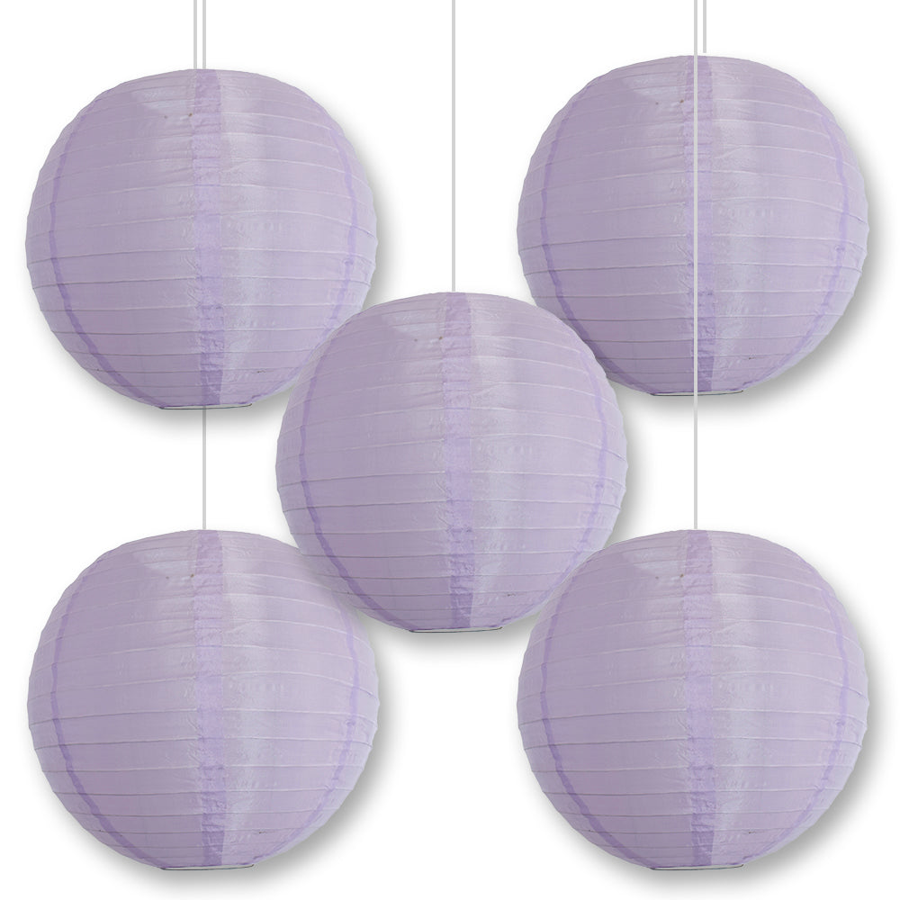 BULK PACK (5) 24&quot; Light Purple Shimmering Nylon Lantern, Even Ribbing, Durable, Hanging