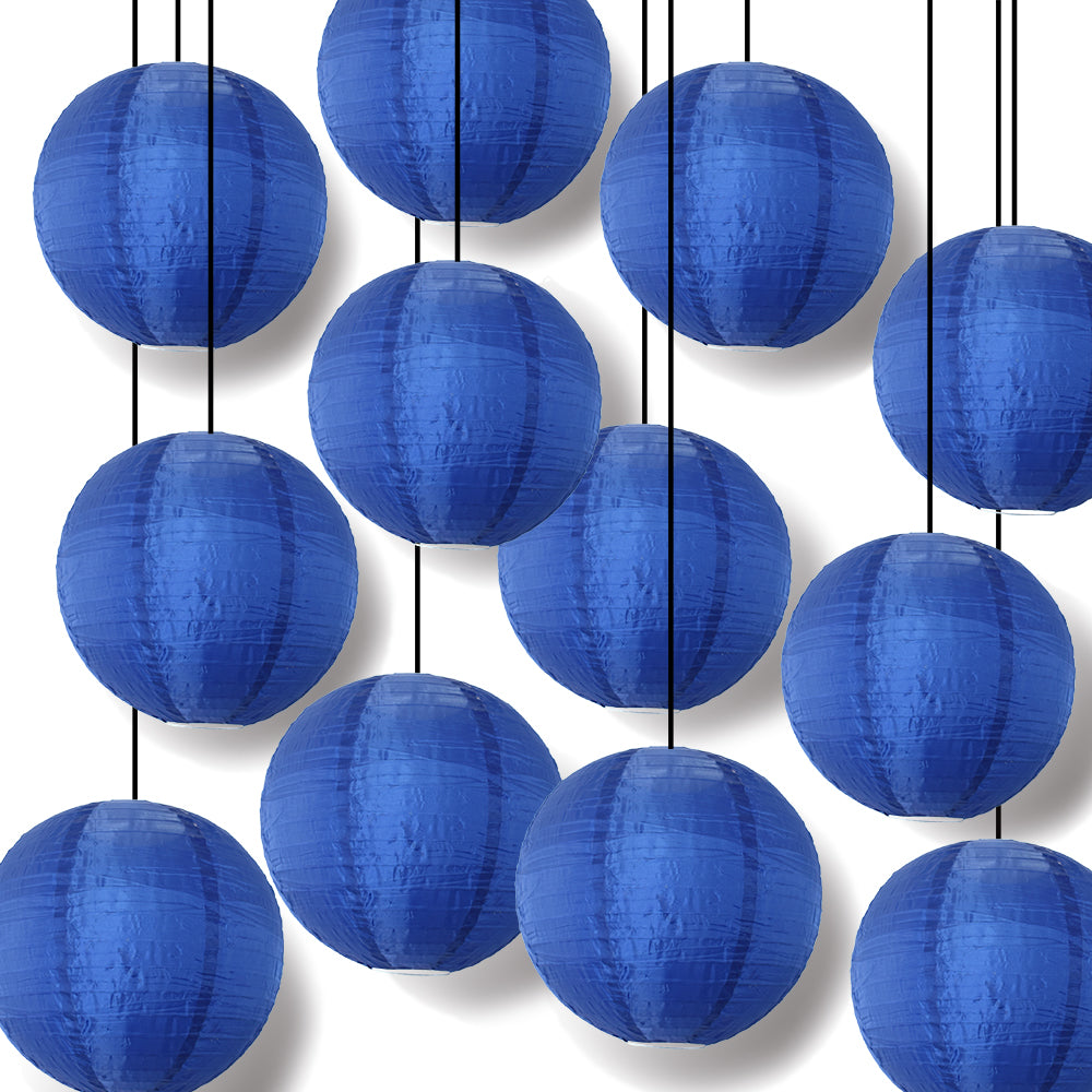 BULK PACK (12) 12&quot; Dark Navy Blue Shimmering Nylon Lantern, Even Ribbing, Durable, Hanging