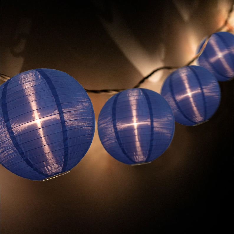 4" Navy Blue Round Shimmering Nylon Lantern Party String Lights (8FT, Expandable)