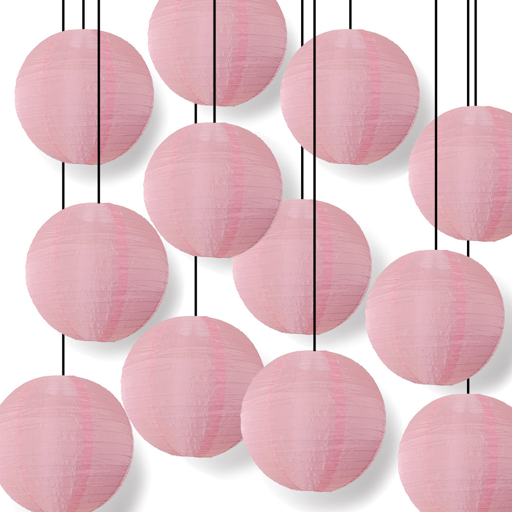 BULK PACK (12) 24&quot; Pink Shimmering Nylon Lantern, Even Ribbing, Durable, Hanging