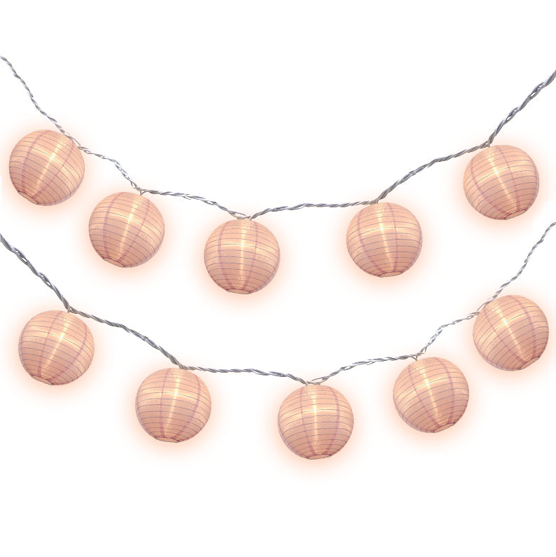 BLOWOUT 4&quot; Pink Round Shimmering Nylon Lantern Party String Lights (8FT, Expandable)