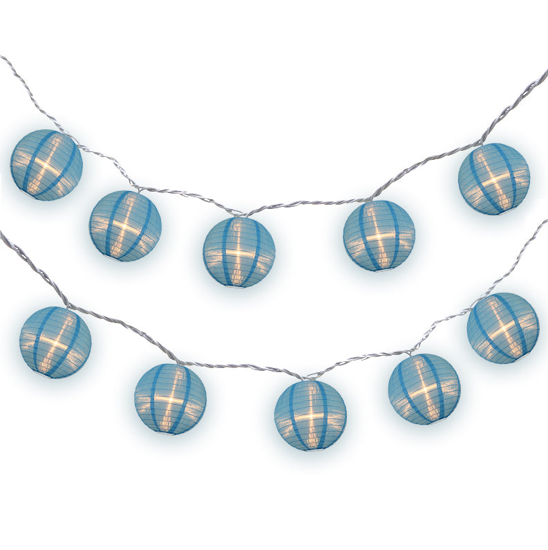 BLOWOUT 4&quot; Baby Blue Round Shimmering Nylon Lantern Party String Lights (8FT, Expandable)