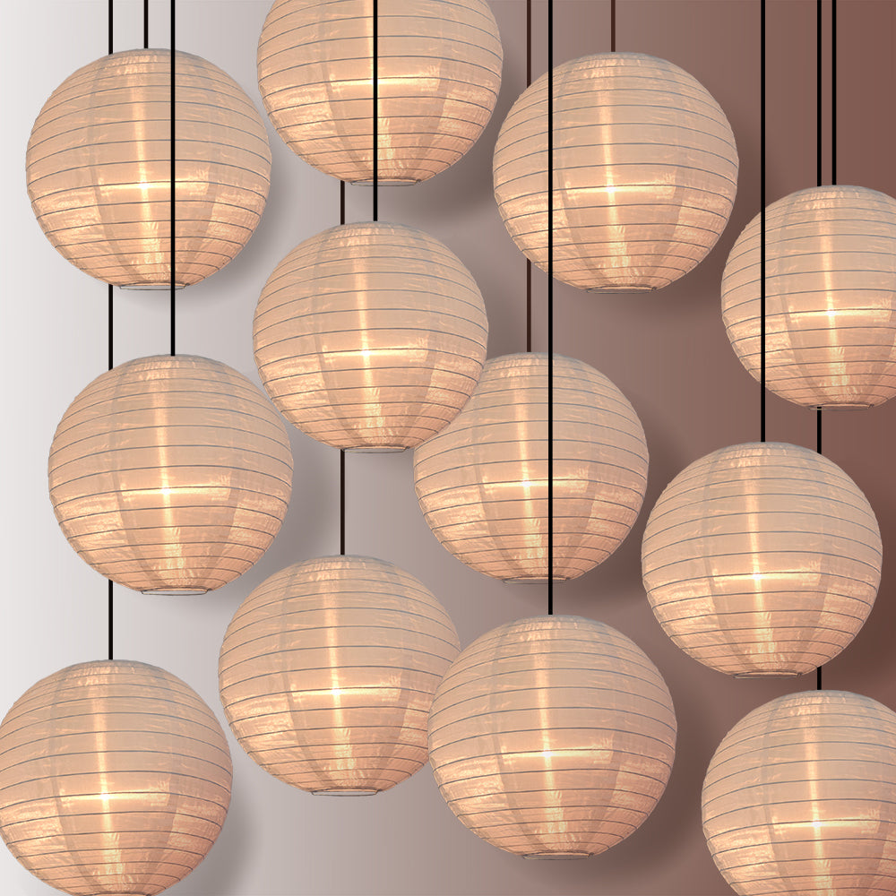 BULK PACK (12) 18" White Shimmering Nylon Lantern, Even Ribbing, Durable, Hanging