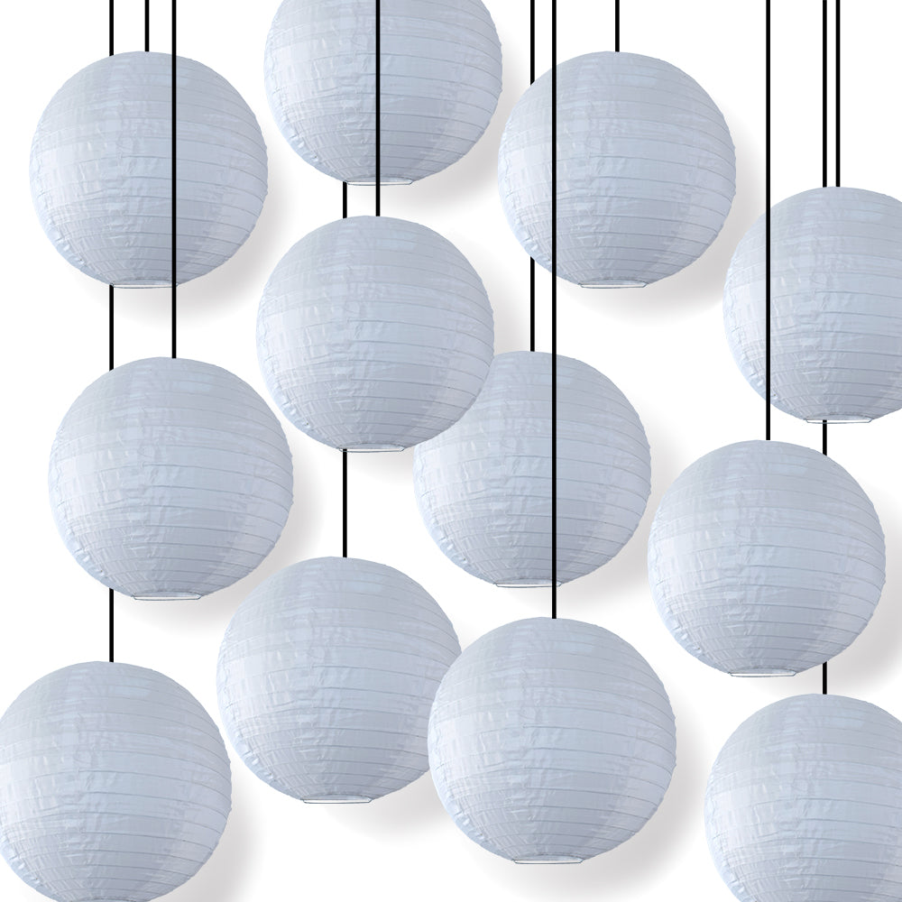 BULK PACK (12) 10" White Shimmering Nylon Lantern, Even Ribbing, Durable, Hanging