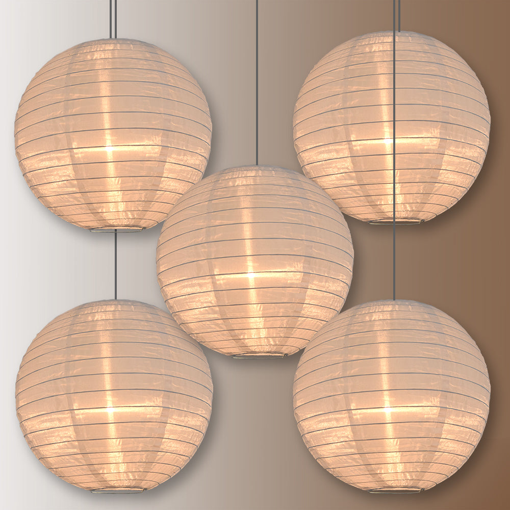 BULK PACK (5) 16" White Shimmering Nylon Lantern, Even Ribbing, Durable, Hanging