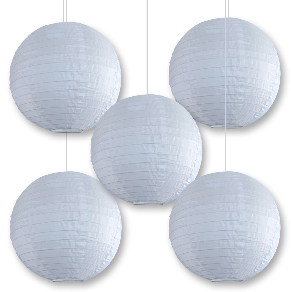 BULK PACK (5) 20" White Shimmering Nylon Lantern, Even Ribbing, Durable, Hanging