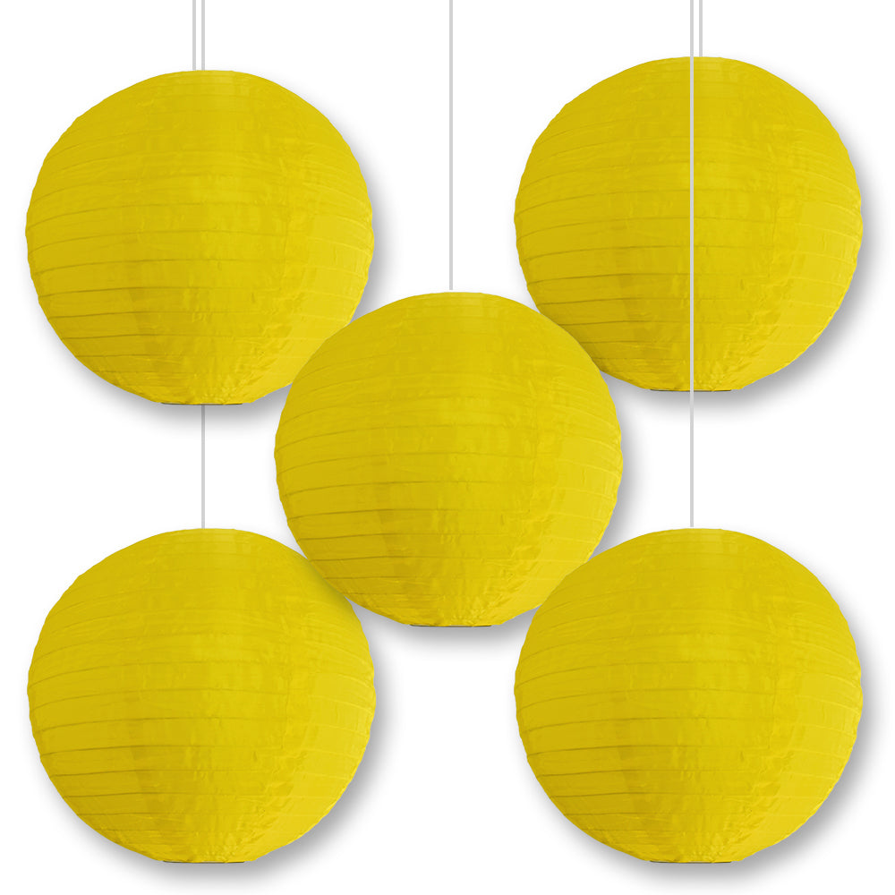 BULK PACK (5) 30" Yellow Jumbo Shimmering Nylon Lantern, Even Ribbing, Durable, Dry Outdoor Hanging Decoration