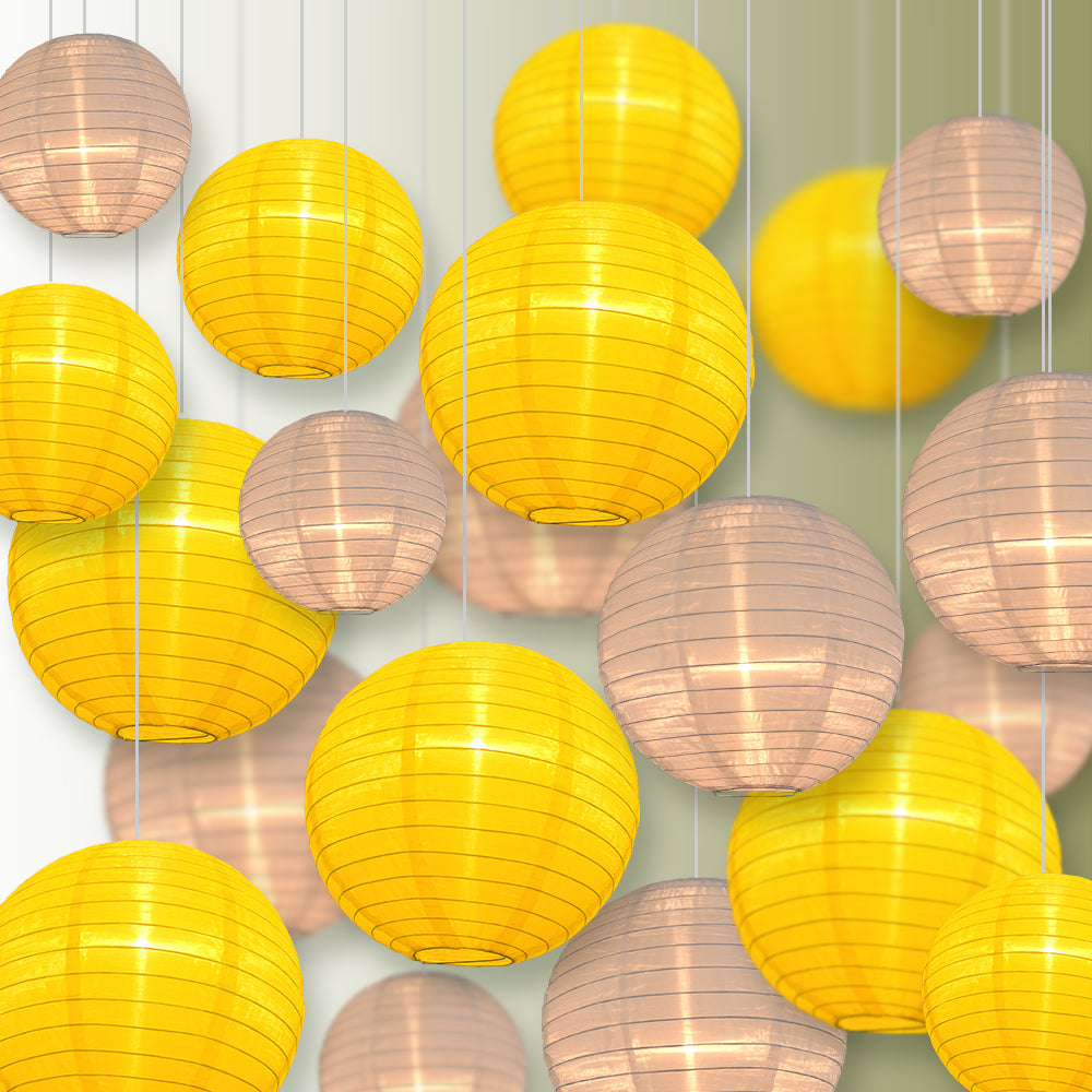 Ultimate 20-Piece Yellow Variety Nylon Lantern Party Pack - Assorted Sizes of 6", 8", 10", 12" (5 Round Lanterns Each) for Weddings, Events and Décor