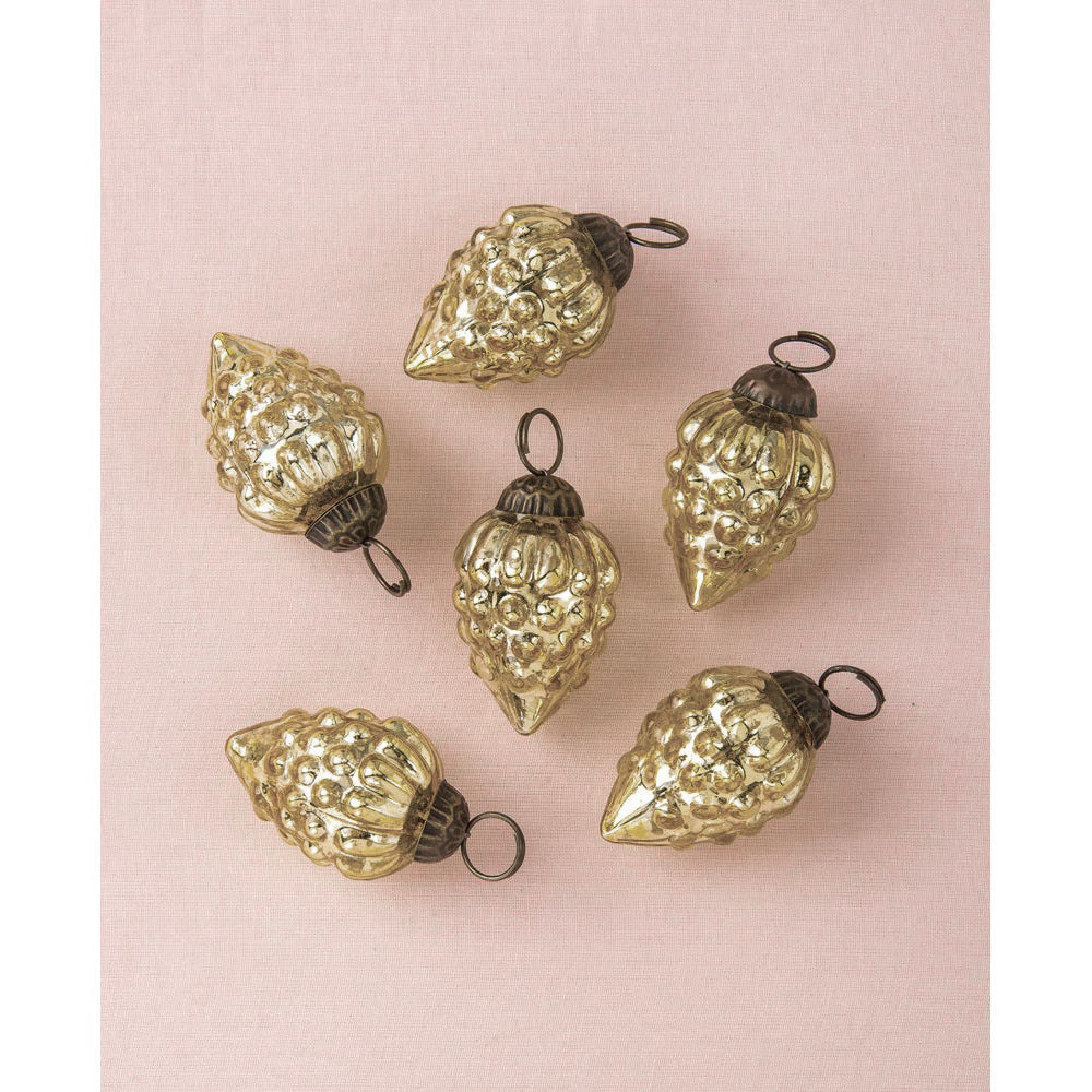 BLOWOUT 6 Pack | Mini Mercury Glass Ornaments (Diana Design, 1.75-inch, Gold ) - Vintage-Style Decoration