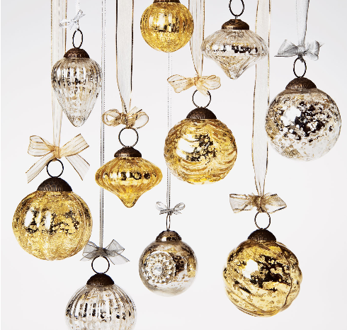 BLOWOUT 6 Pack | Mercury Glass Mini Ornaments (1.75-inch, Gold, Lois Design) - Great Gift Idea, Vintage-Style Decorations for Christmas and Home Decor